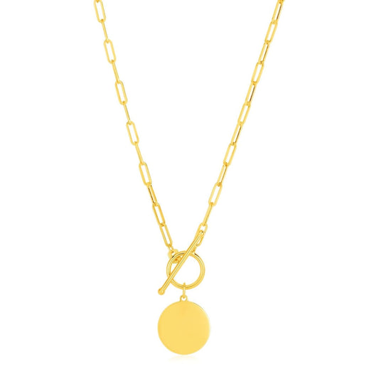 14k Yellow Gold Paperclip Chain Necklace with Circle Pendant | Richard Cannon Jewelry