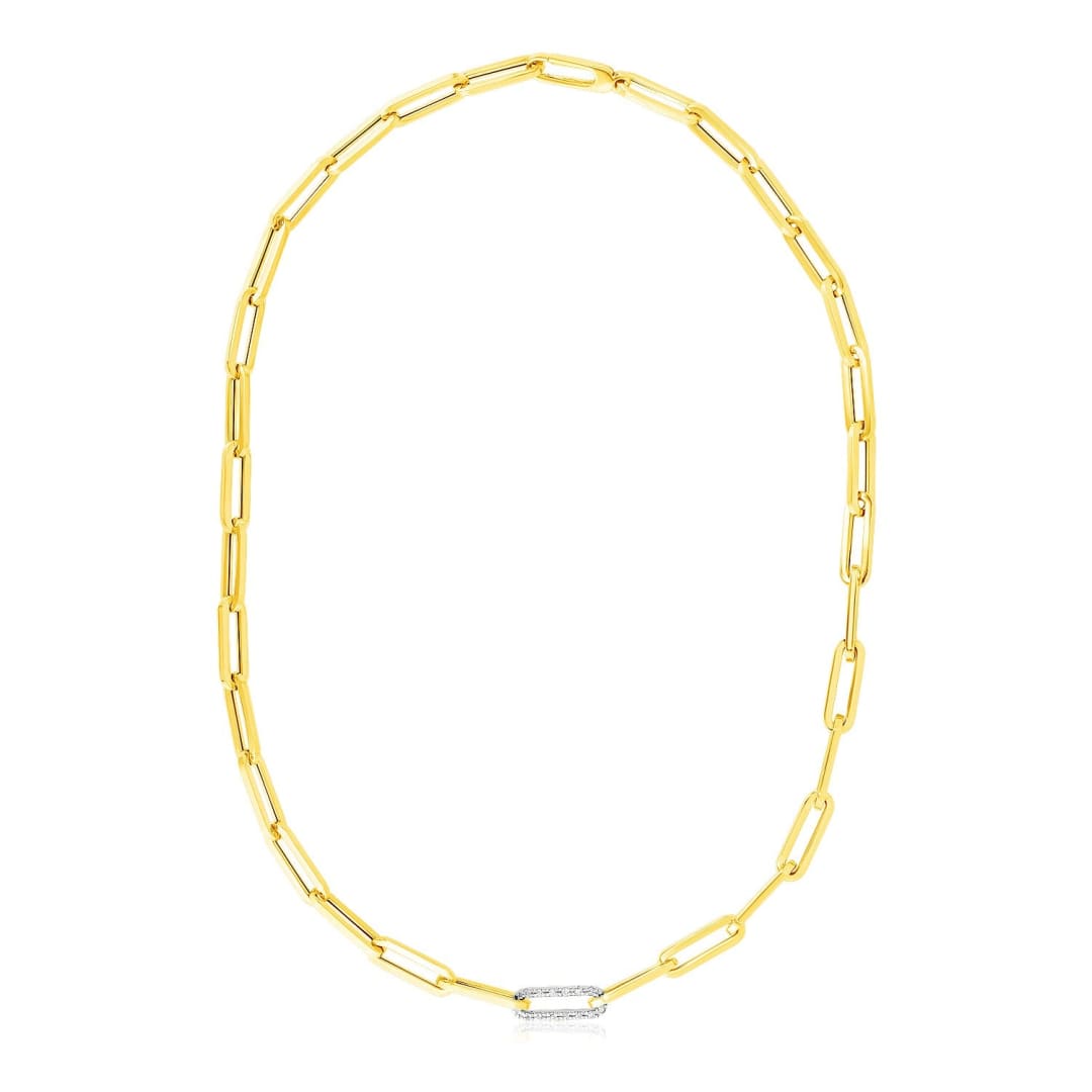 14k Yellow Gold Paperclip Chain Necklace with Diamond Link | Richard Cannon Jewelry