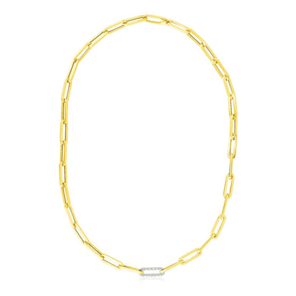 14k Yellow Gold Paperclip Chain Necklace with Diamond Link | Richard Cannon Jewelry