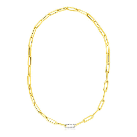 14k Yellow Gold Paperclip Chain Necklace with Diamond Link | Richard Cannon Jewelry