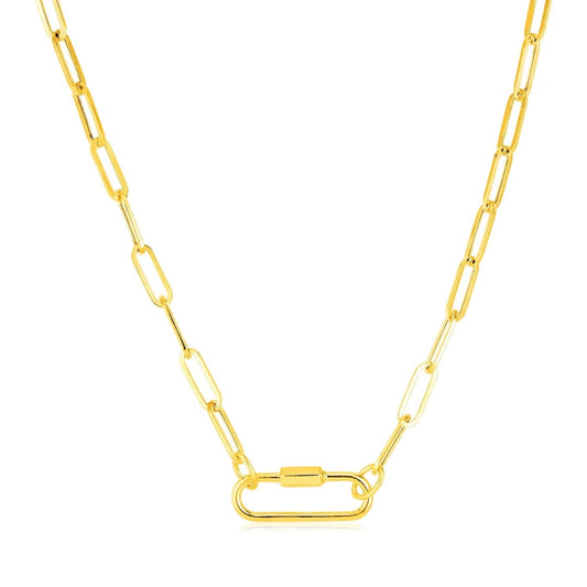 14k Yellow Gold Paperclip Chain Necklace with Oval Carabiner Clasp | Richard Cannon