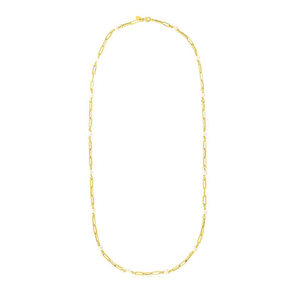 14k Yellow Gold Paperclip Chain and Pearl Necklace | Richard Cannon Jewelry