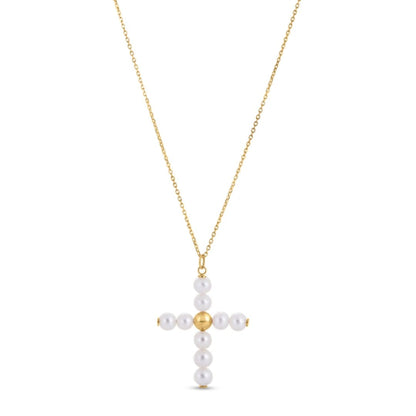 14k Yellow Gold Pearl Cross Pendant | Richard Cannon Jewelry