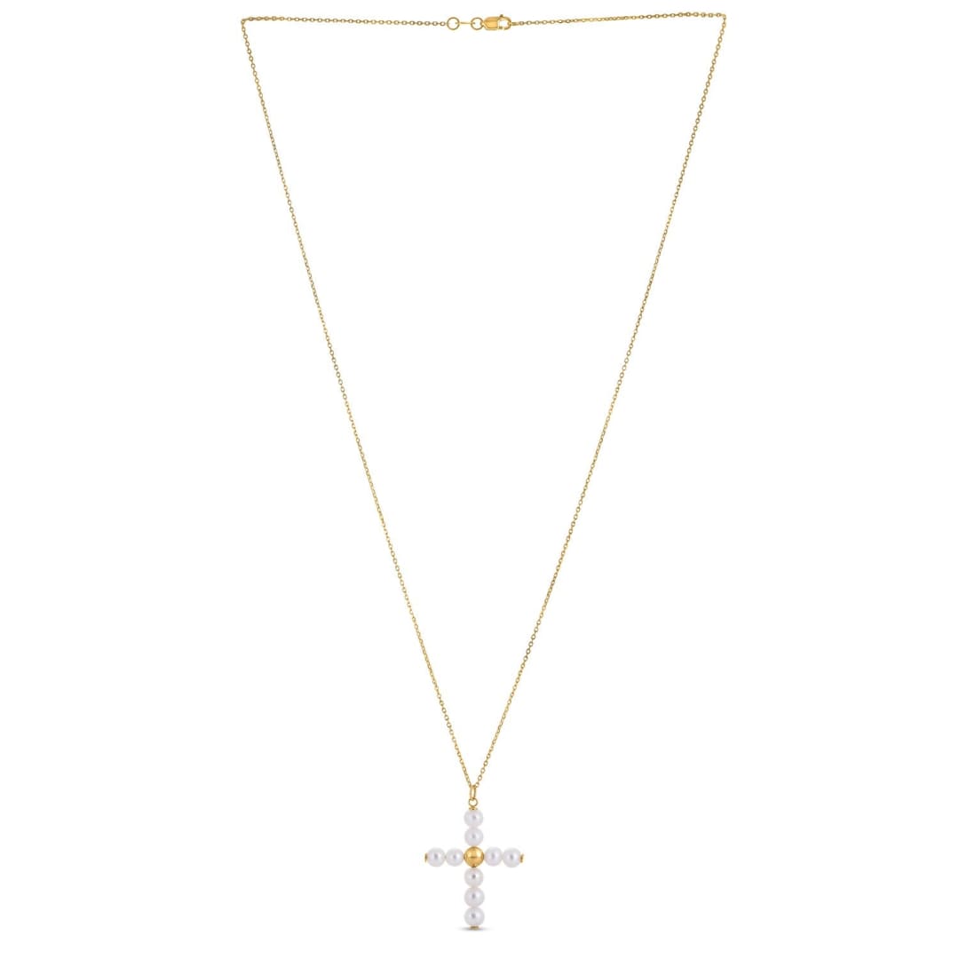 14k Yellow Gold Pearl Cross Pendant | Richard Cannon Jewelry