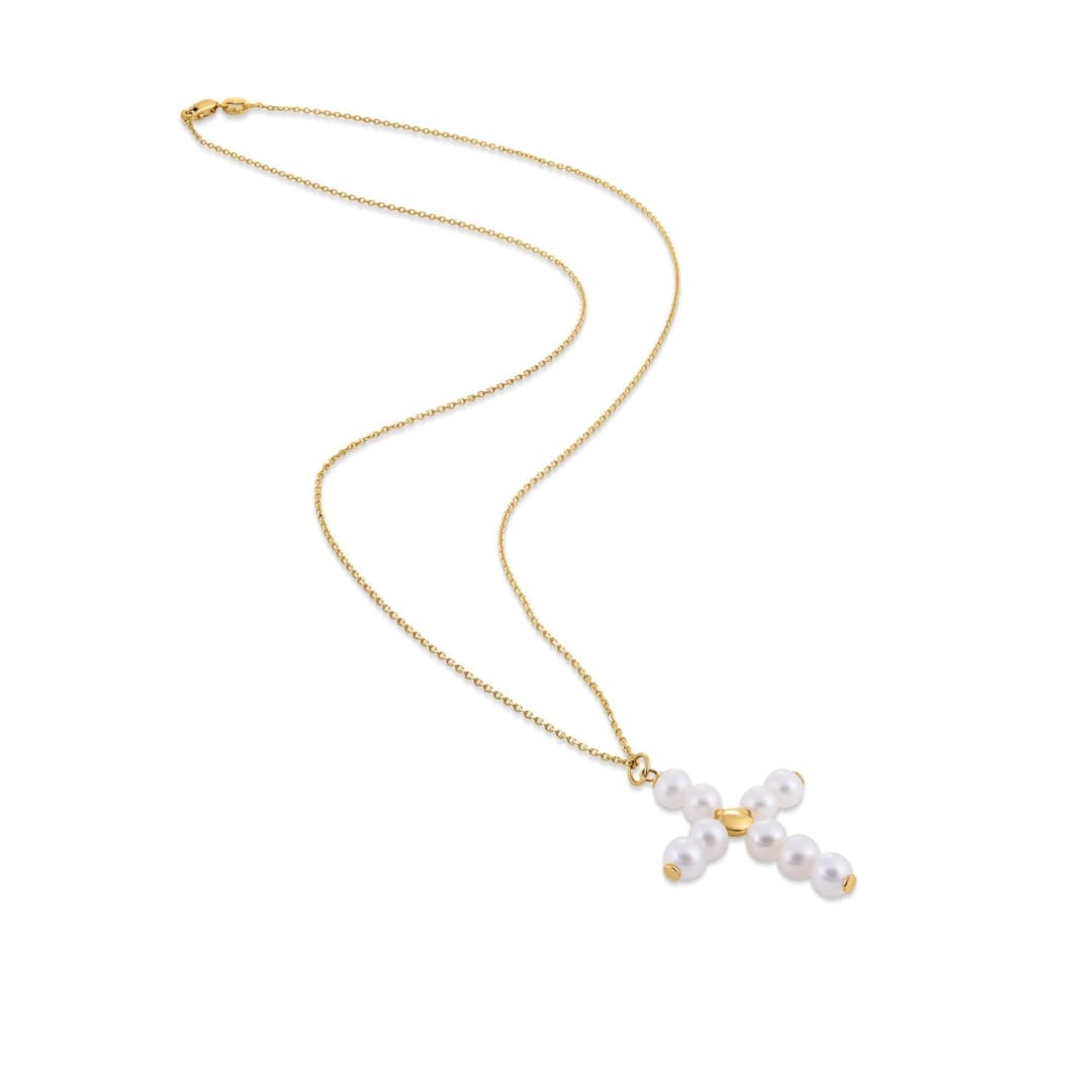 14k Yellow Gold Pearl Cross Pendant | Richard Cannon Jewelry