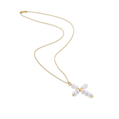 14k Yellow Gold Pearl Cross Pendant | Richard Cannon Jewelry