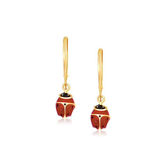 14k Yellow Gold Petite Enamel Lady Bug Drop Earrings | Richard Cannon Jewelry