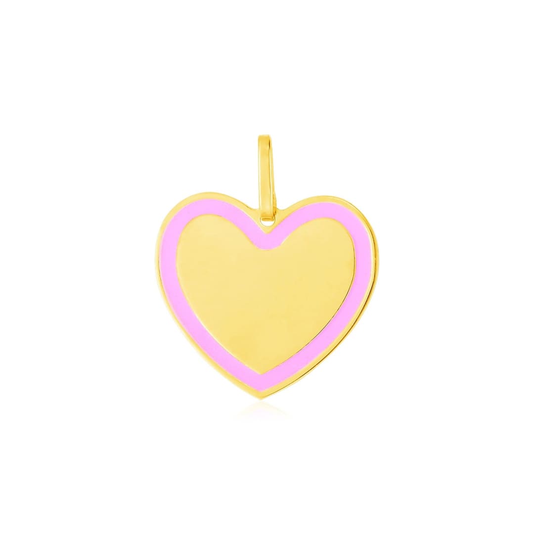 14k Yellow Gold and Pink Enamel Heart Pendant | Richard Cannon Jewelry