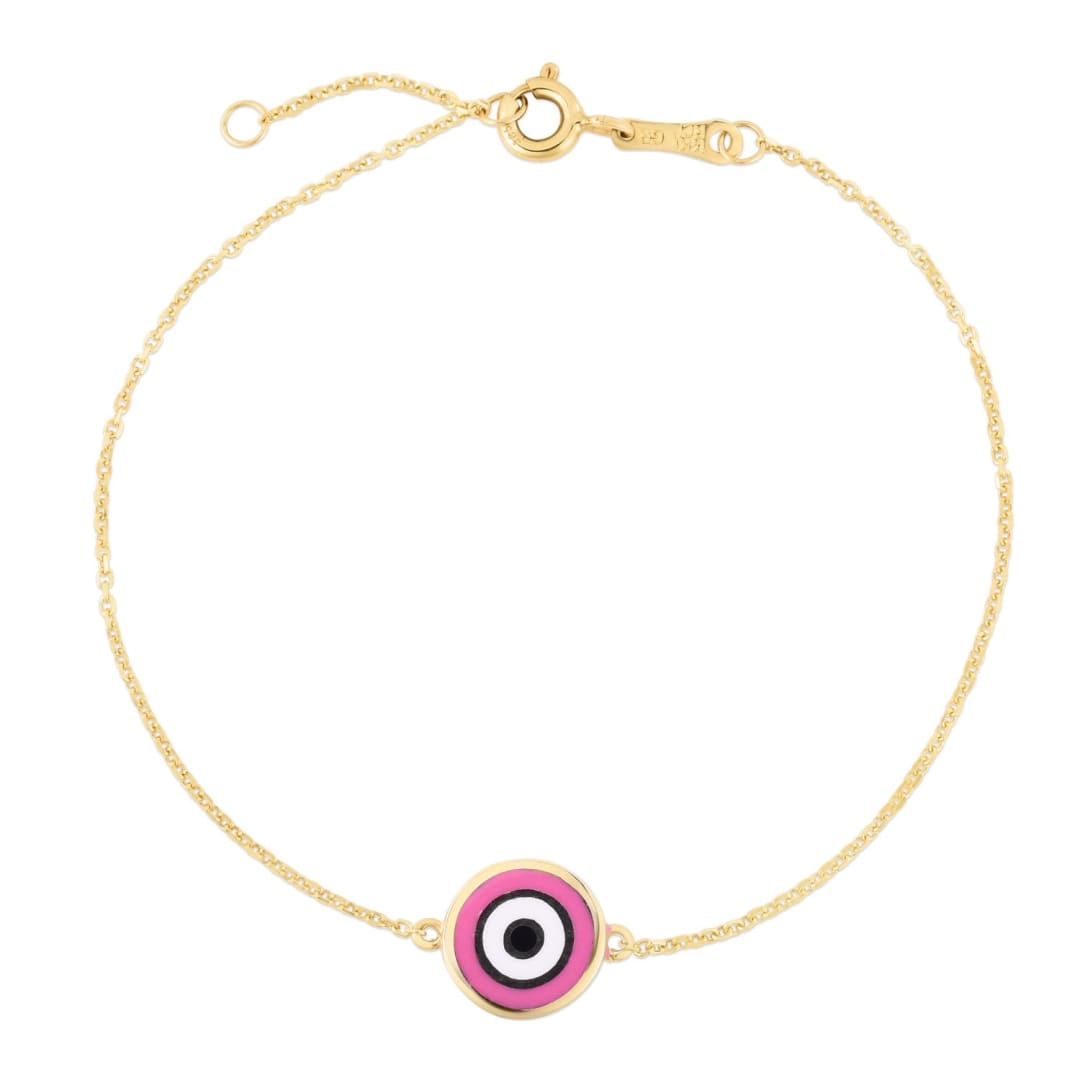 14k Yellow Gold Pink Evil Eye Bracelet | Richard Cannon Jewelry