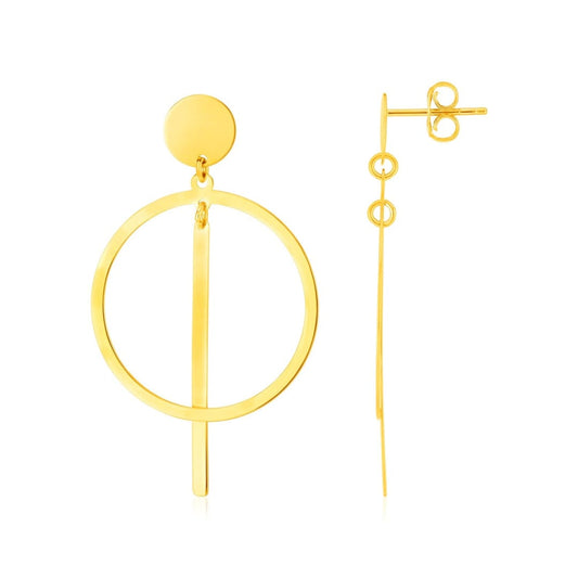 14K Yellow Gold Polished Circle and Bar Earrings | Richard Cannon Jewelry