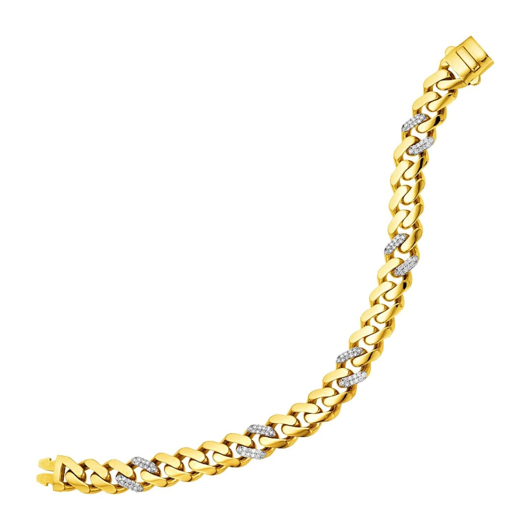 14k Yellow Gold Polished Curb Chain Bracelet with Diamonds | Richard Cannon Jewelry