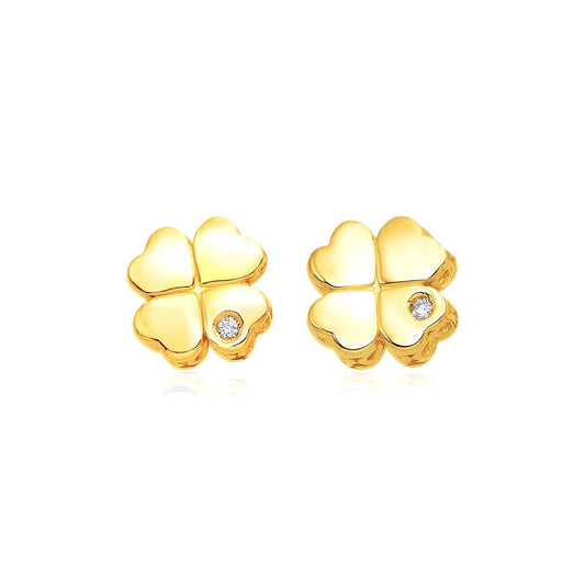 14k Yellow Gold Polished Four Leaf Clover Earrings with Diamonds | Richard Cannon Jewelry