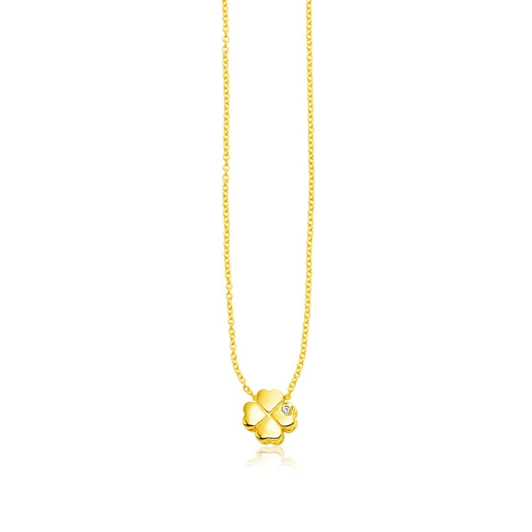 14k Yellow Gold Polished Four Leaf Clover Necklace with Diamond | Richard Cannon Jewelry