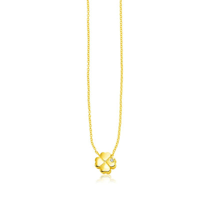 14k Yellow Gold Polished Four Leaf Clover Necklace with Diamond | Richard Cannon Jewelry