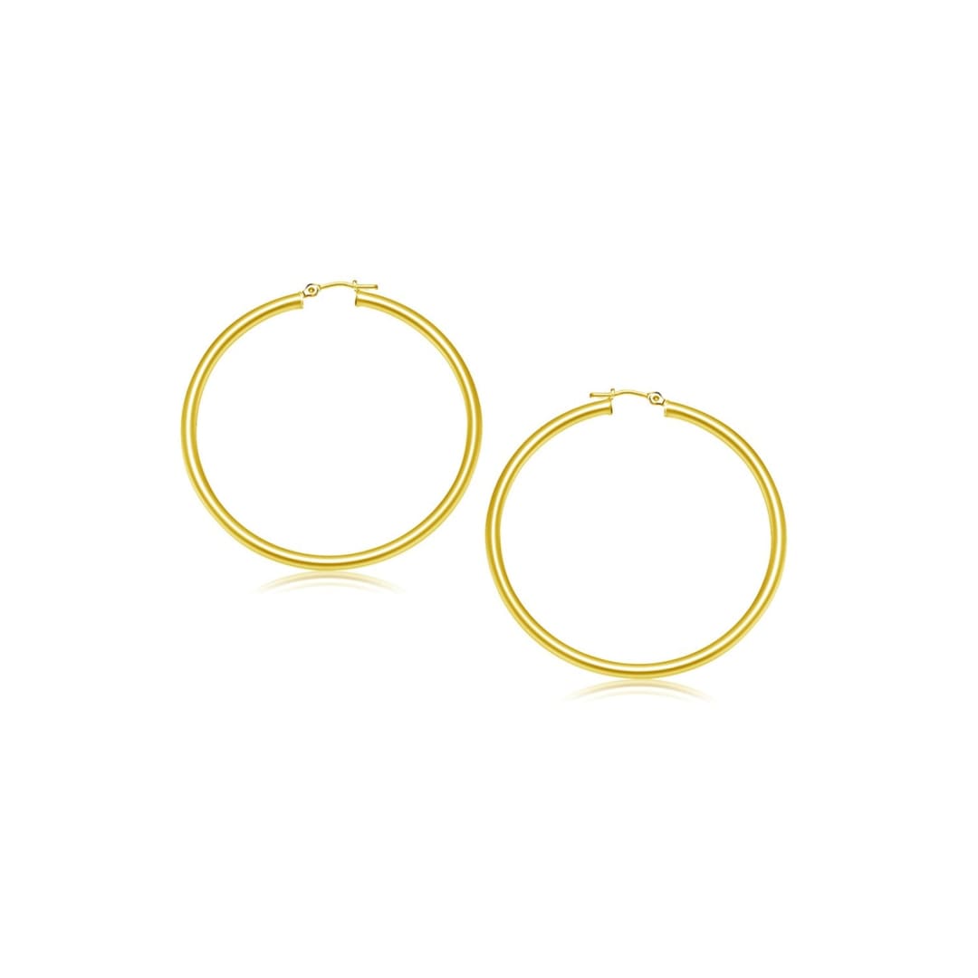 14k Yellow Gold Polished Hoop Earrings (2- mm) | Richard Cannon Jewelry