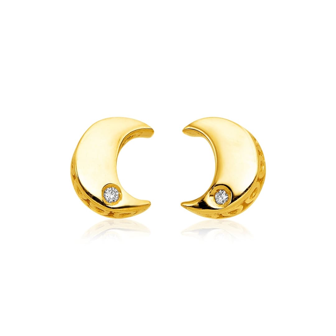 14k Yellow Gold Polished Moon Earrings with Diamonds | Richard Cannon Jewelry