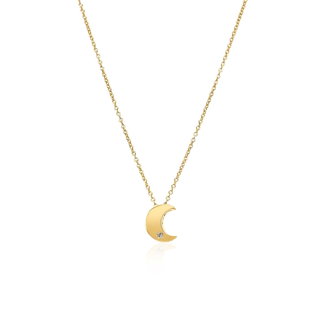 14k Yellow Gold Polished Moon Necklace with Diamond | Richard Cannon Jewelry