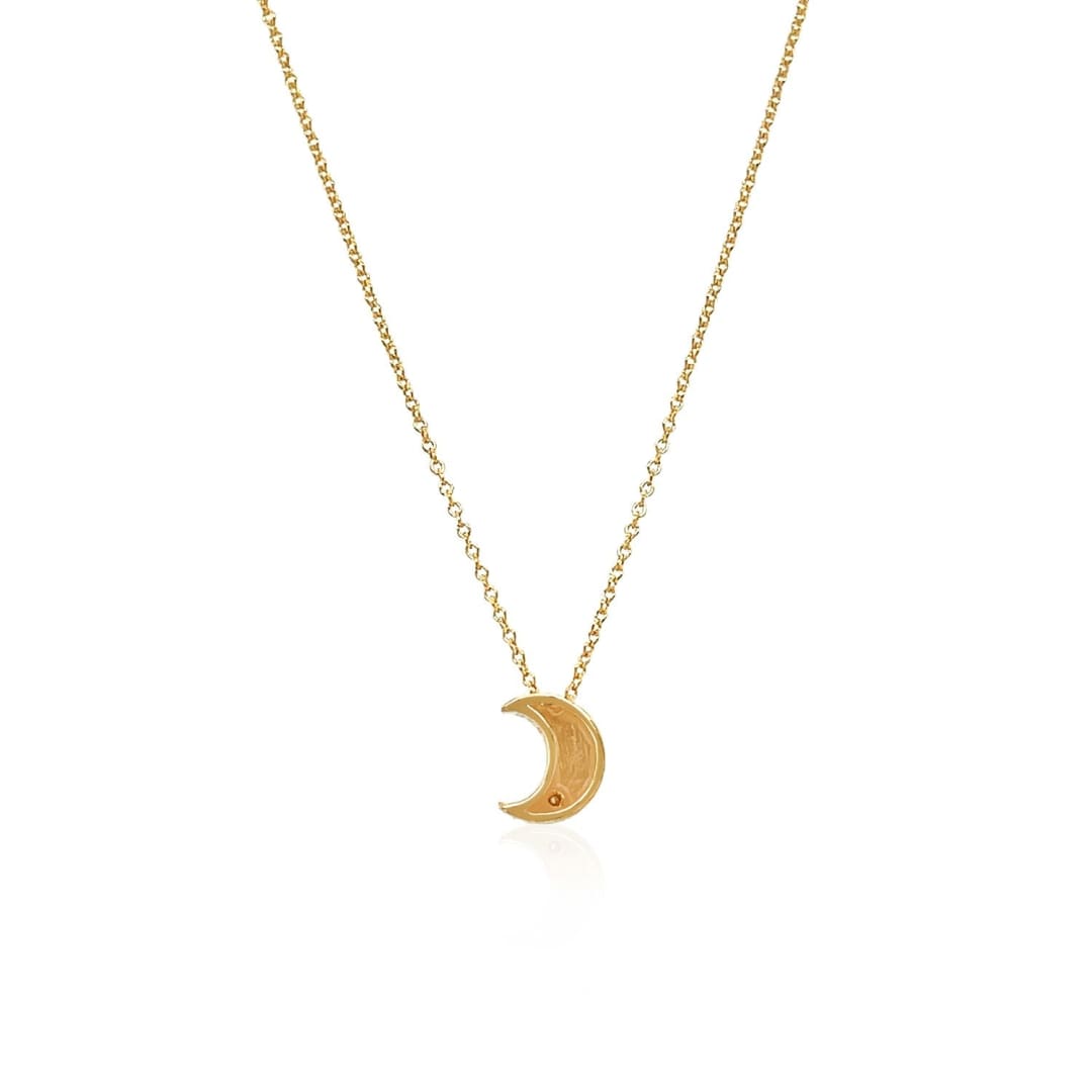 14k Yellow Gold Polished Moon Necklace with Diamond | Richard Cannon Jewelry