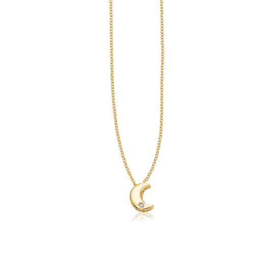 14k Yellow Gold Polished Moon Necklace with Diamond | Richard Cannon Jewelry