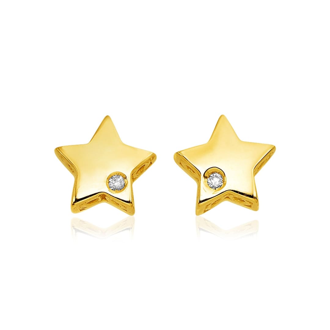 14k Yellow Gold Polished Star Earrings with Diamonds | Richard Cannon Jewelry