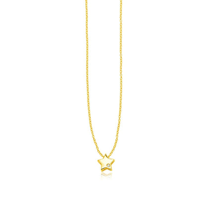 14k Yellow Gold Polished Star Necklace with Diamond | Richard Cannon Jewelry