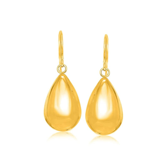 14k Yellow Gold Polished Teardrop Motif Drop Earrings | Richard Cannon Jewelry
