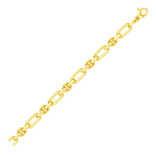 14k Yellow Gold Polished and Textured Link Bracelet | Richard Cannon Jewelry