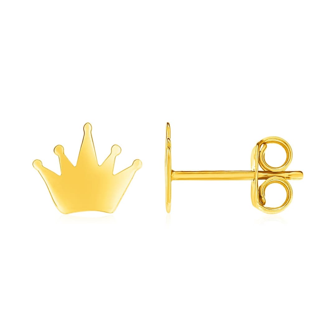 14k Yellow Gold Post Earrings with Crowns | Richard Cannon Jewelry