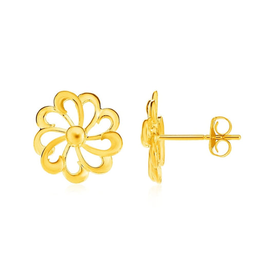 14k Yellow Gold Post Earrings with Flowers | Richard Cannon Jewelry