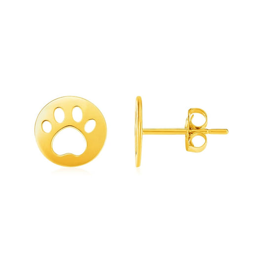 14k Yellow Gold Post Earrings with Paw Prints | Richard Cannon Jewelry