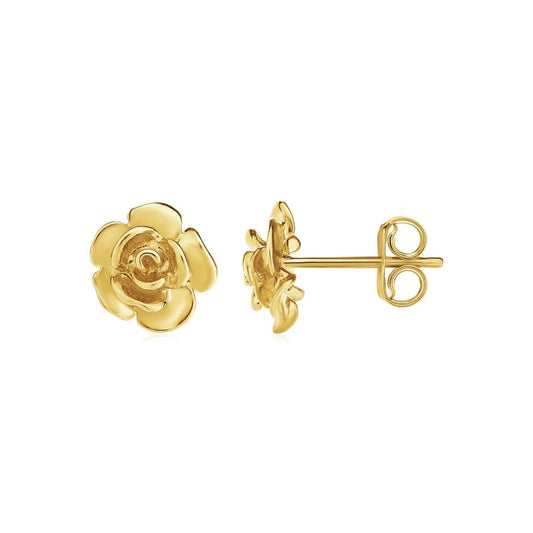 14k Yellow Gold Post Earrings with Roses | Richard Cannon Jewelry