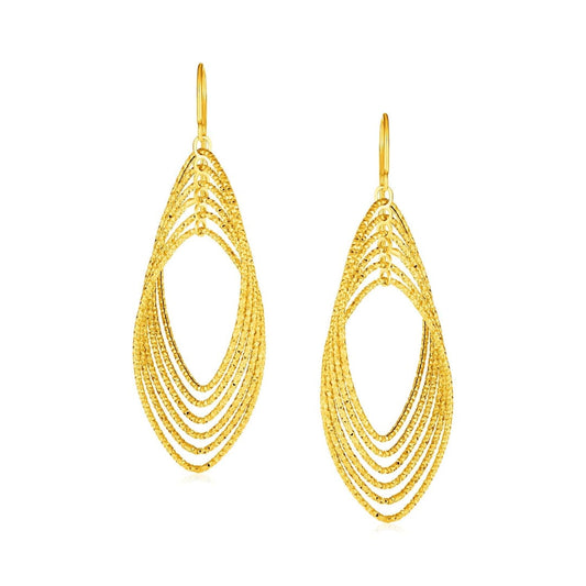 14k Yellow Gold Post Earrings with Textured Marquise Shapes | Richard Cannon Jewelry