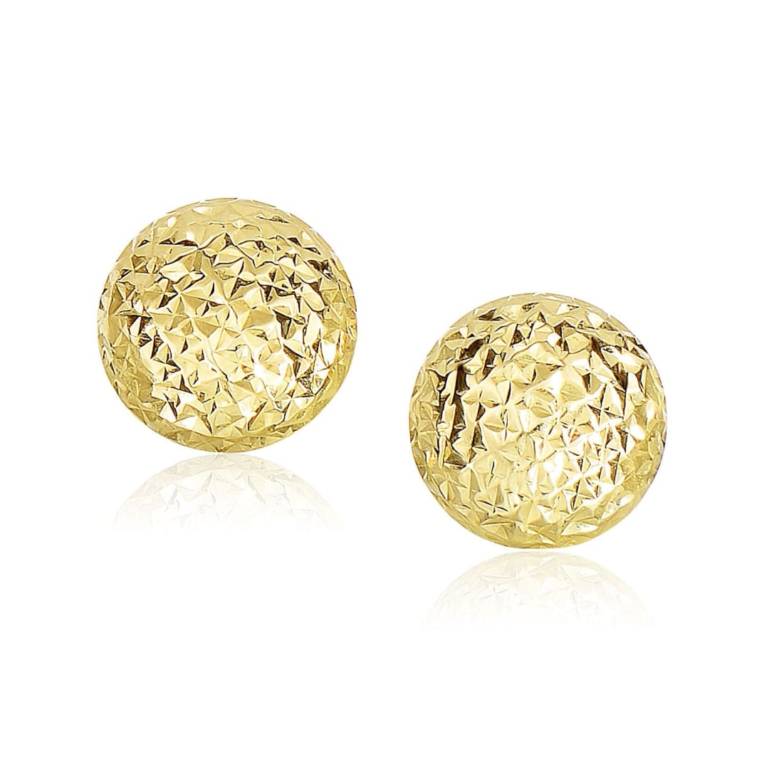 14k Yellow Gold Puff Round Earrings with Diamond Cuts | Richard Cannon Jewelry