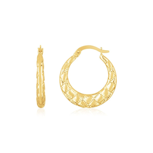 14K Yellow Gold Puffed Checkerboard Hoops | Richard Cannon Jewelry