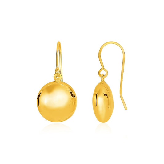 14k Yellow Gold Puffed Circle Shape Drop Earrings | Richard Cannon Jewelry