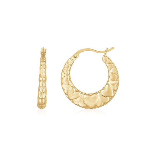 14K Yellow Gold Puffed Heart Graduated Hoops | Richard Cannon Jewelry