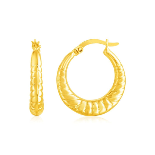 14k Yellow Gold Puffed and Scalloped Hoop Earrings | Richard Cannon Jewelry