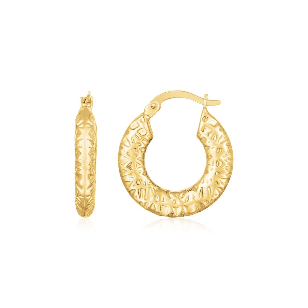 14K Yellow Gold Puffed Textured Hoops | Richard Cannon Jewelry