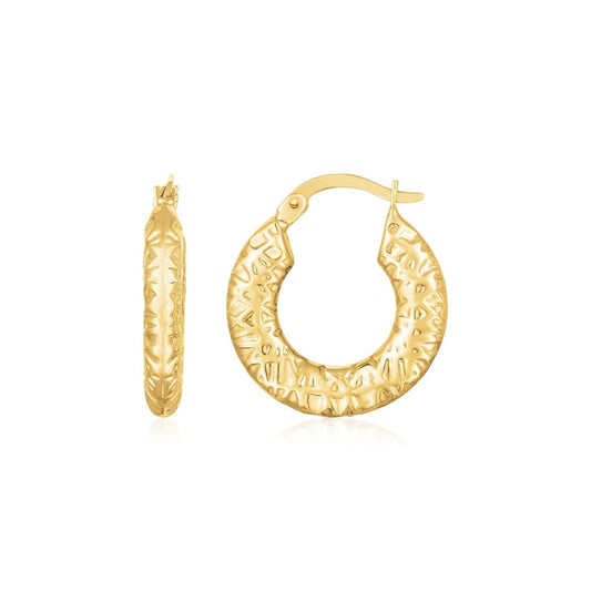 14K Yellow Gold Puffed Textured Hoops | Richard Cannon Jewelry