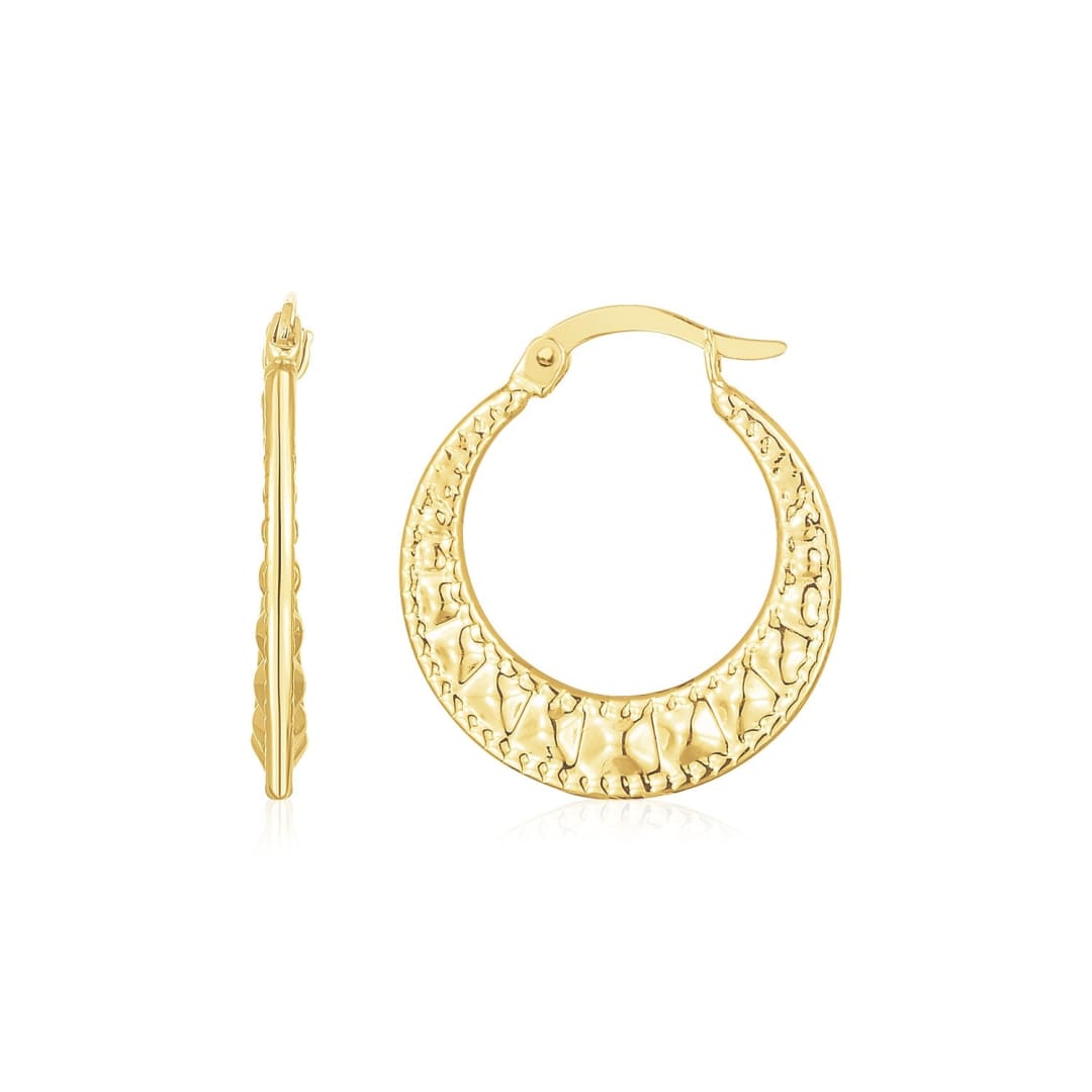 14K Yellow Gold Puffed Wavy Textured Hoops | Richard Cannon Jewelry