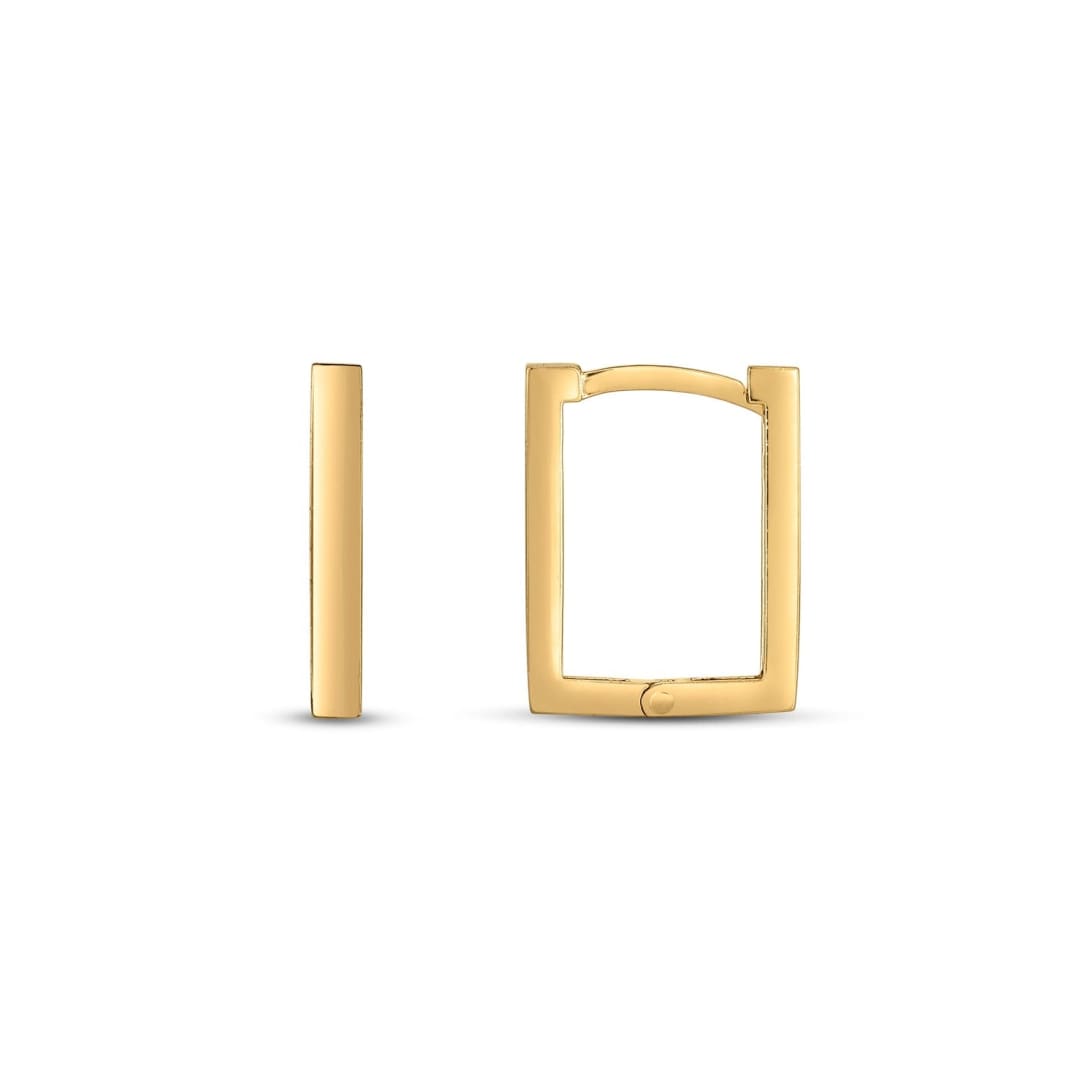 14k Yellow Gold Rectangle Huggie Hoops | Richard Cannon Jewelry