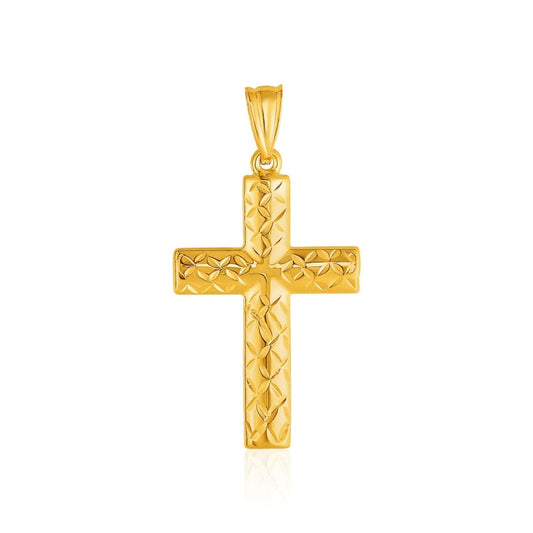 14k Yellow Gold Reversible Textured Cross Pendant | Richard Cannon Jewelry