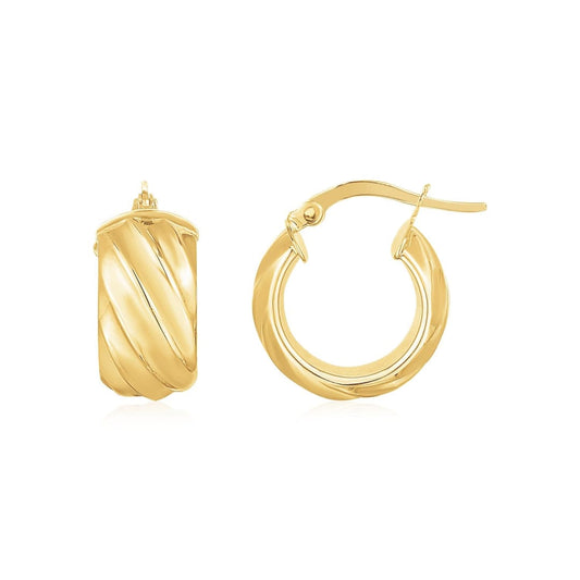 14K Yellow Gold Ribbed Hoop Earrings Wide | Richard Cannon Jewelry