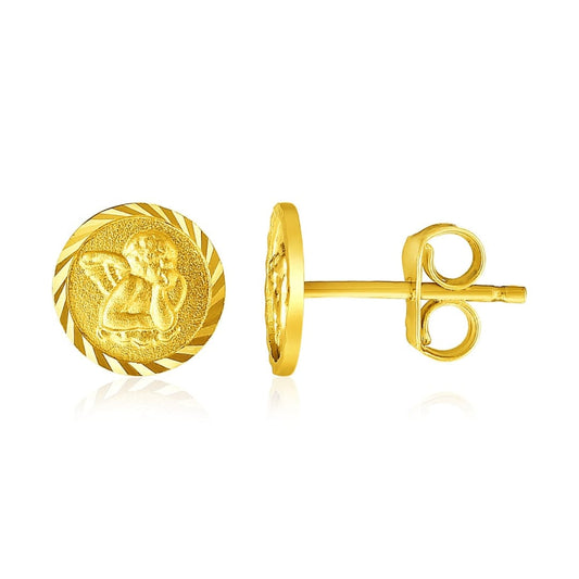 14k Yellow Gold Round Angel Post Earrings | Richard Cannon Jewelry