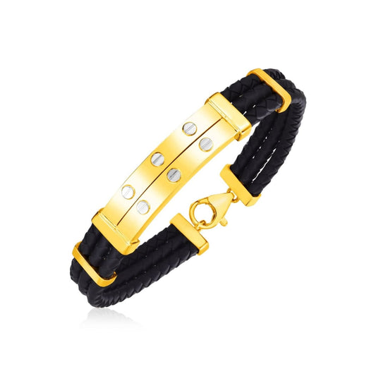 14k Yellow Gold and Rubber Mens Bracelet with Two Riveted Bars | Richard Cannon Jewelry