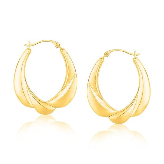 14k Yellow Gold Scallop Motif Graduated Oval Hoop Earrings | Richard Cannon Jewelry