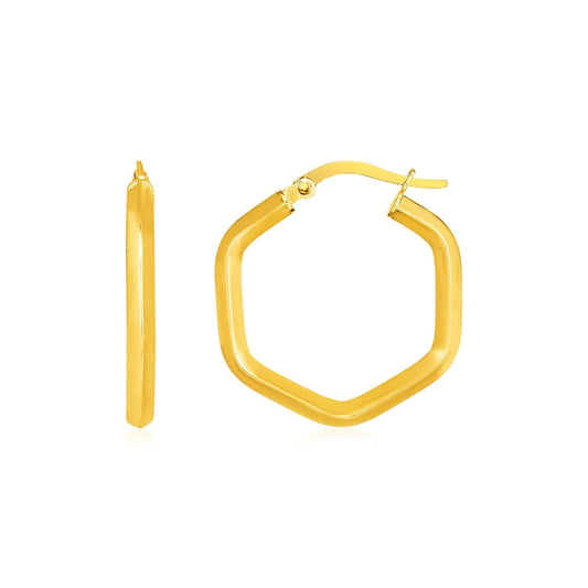 14k Yellow Gold Shiny Hexagon Hoop Earrings | Richard Cannon Jewelry