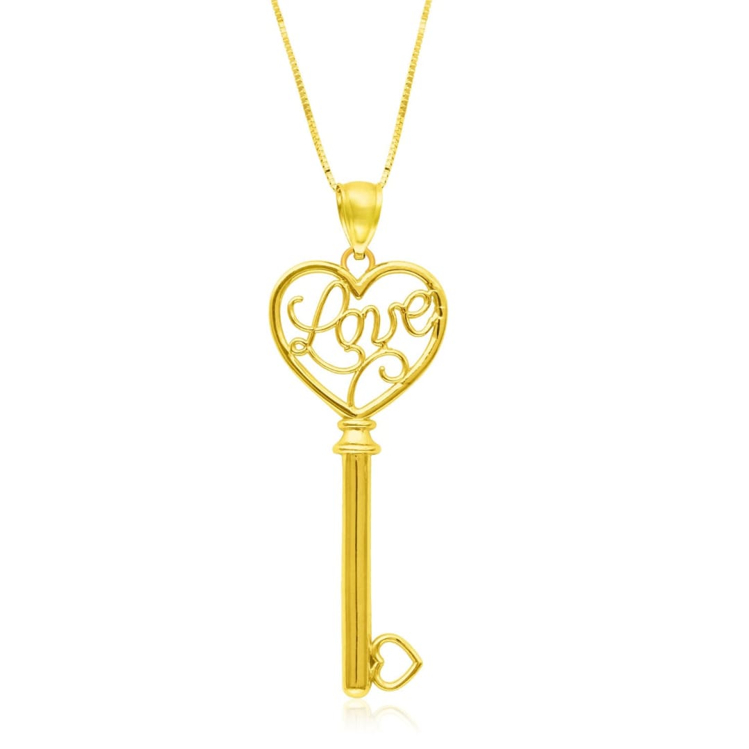 14k Yellow Gold Skeleton Key Style LOVE Pendant | Richard Cannon Jewelry