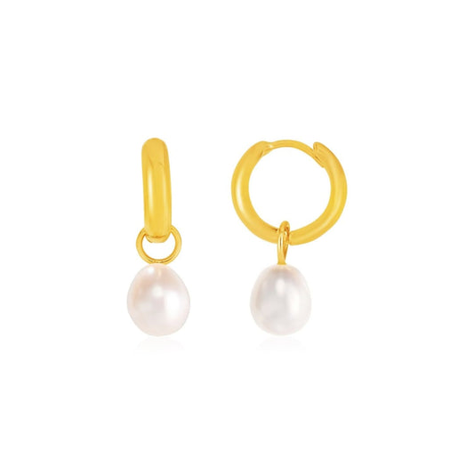 14k Yellow Gold Small Hoop Earrings with Pearls | Richard Cannon Jewelry