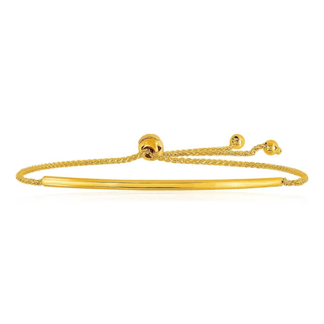 14k Yellow Gold Smooth Curved Bar Lariat Design Bracelet | Richard Cannon Jewelry